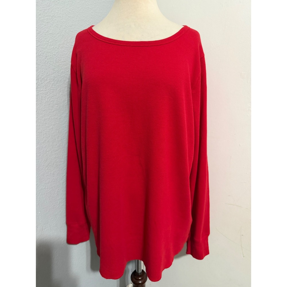 Old Navy Womens XXL Tall Top Red Waffle Knit Thermal Long Sleeve Curved Hem